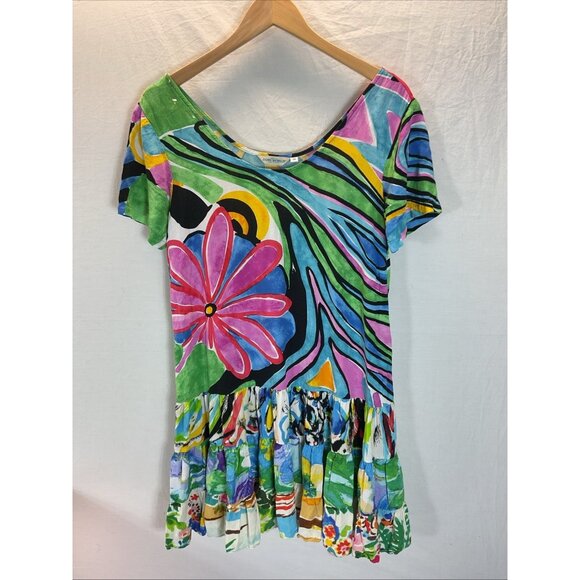 Jams World‎ SM tutti frutti Dress Hawaiian Floral Boho Beach Tropical Green - Picture 1 of 9
